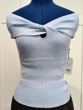 NWT Bailey 44 Off-Shoulder Somi Sweater Twist Ribbed Knit Top - Light Blue